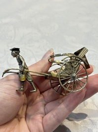 A Chinese enamelled silver model of four bearers and a silver model of a bearer, Guang Sheng Yuan 廣生源 and Yan Ji 衍記 mark, 19th C.