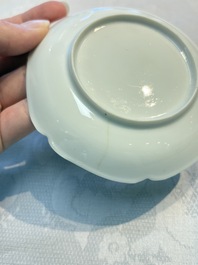 Three fine Chinese eggshell iron-red and gilt-decorated 'Boy and Goats' cups and saucers, Yongzheng