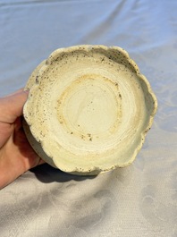 A Chinese qingbai censer with masks in relief, 20th C