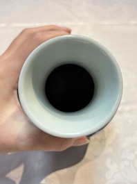 A pair of Chinese doucai 'Hu' vases with lotus scroll design, Qianlong mark, 19th C.