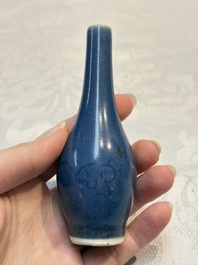 A pair of Chinese blue-glazed 'Hatcher Cargo' vases with incised dragons and a stem cup, Transitional period