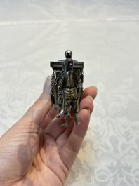 A Chinese enamelled silver model of four bearers and a silver model of a bearer, Guang Sheng Yuan 廣生源 and Yan Ji 衍記 mark, 19th C.