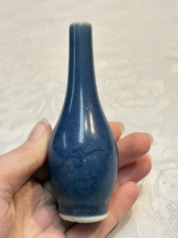 A pair of Chinese blue-glazed 'Hatcher Cargo' vases with incised dragons and a stem cup, Transitional period