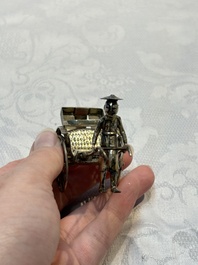 A Chinese enamelled silver model of four bearers and a silver model of a bearer, Guang Sheng Yuan 廣生源 and Yan Ji 衍記 mark, 19th C.