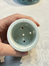 A Chinese grisaille turquoise-ground Dayazhai-style teapot and cover, Guangxu mark and of the period