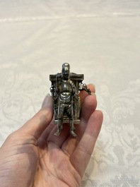 A Chinese enamelled silver model of four bearers and a silver model of a bearer, Guang Sheng Yuan 廣生源 and Yan Ji 衍記 mark, 19th C.