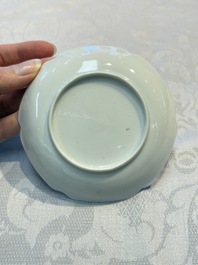 Three fine Chinese eggshell iron-red and gilt-decorated 'Boy and Goats' cups and saucers, Yongzheng