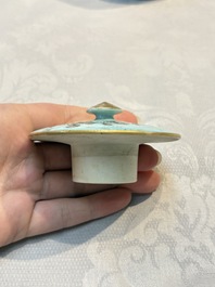 A Chinese grisaille turquoise-ground Dayazhai-style teapot and cover, Guangxu mark and of the period