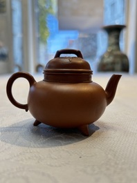 Two Chinese Yixing stoneware teapots and covers, Mengchen 孟臣 marks, 19th C.