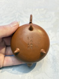 Two Chinese Yixing stoneware teapots and covers, Mengchen 孟臣 marks, 19th C.