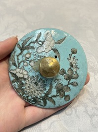 A Chinese grisaille turquoise-ground Dayazhai-style teapot and cover, Guangxu mark and of the period