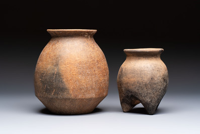 Two Chinese pottery storage or cooking vessels, Neolithic
