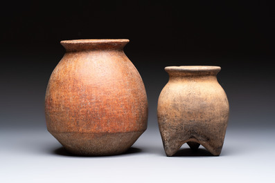 Two Chinese pottery storage or cooking vessels, Neolithic