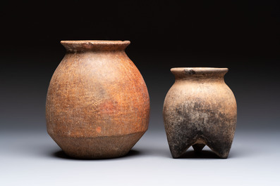 Two Chinese pottery storage or cooking vessels, Neolithic