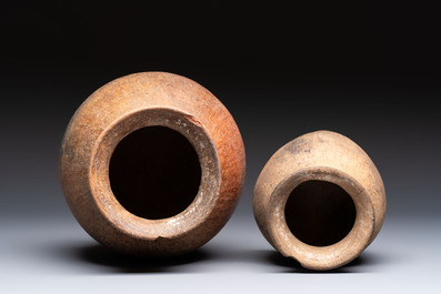Two Chinese pottery storage or cooking vessels, Neolithic