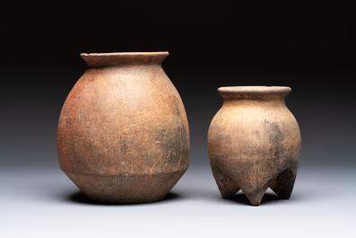 Two Chinese pottery storage or cooking vessels, Neolithic