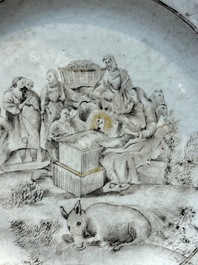 A Chinese grisaille and gilt-decorated 'Nativity' plate, Qianlong