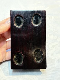 A pair of Chinese famille rose models of a boy riding a qilin and a bitong, 19/20th C.