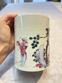 A pair of Chinese famille rose models of a boy riding a qilin and a bitong, 19/20th C.