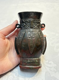 Two small Chinese bronze archaistic vases, Yuan/Ming