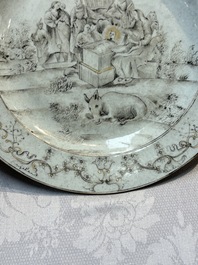 A Chinese grisaille and gilt-decorated 'Nativity' plate, Qianlong