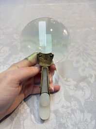 A Chinese mounted magnifying glass with a jade handle and a sterling silver letter opener with a jade handle, 19th C.