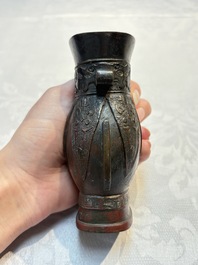 Two small Chinese bronze archaistic vases, Yuan/Ming