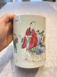 A pair of Chinese famille rose models of a boy riding a qilin and a bitong, 19/20th C.