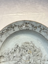 A Chinese grisaille and gilt-decorated 'Nativity' plate, Qianlong