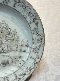 A Chinese grisaille and gilt-decorated 'Nativity' plate, Qianlong