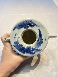 Two Chinese blue and white teapots and covers depicting goldfish and 'Wu Lao Guan Taiji 五老觀太極', Daoguang mark, 19th C.