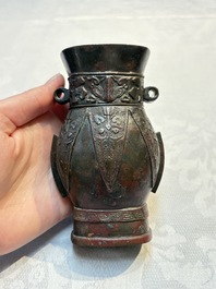 Two small Chinese bronze archaistic vases, Yuan/Ming