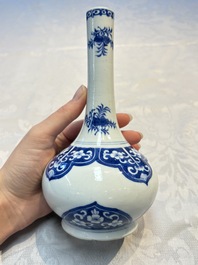 Three Chinese blue and white 'Fish' bowls and a bottle vase, Kangxi marks, 19th C.