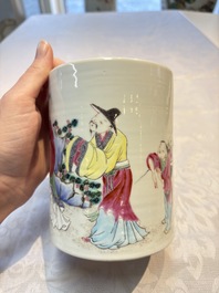 A pair of Chinese famille rose models of a boy riding a qilin and a bitong, 19/20th C.