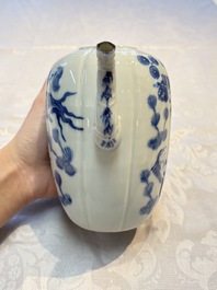 Two Chinese blue and white teapots and covers depicting goldfish and 'Wu Lao Guan Taiji 五老觀太極', Daoguang mark, 19th C.
