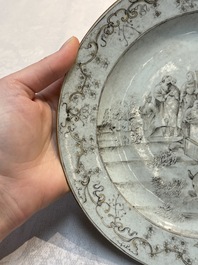 A Chinese grisaille and gilt-decorated 'Nativity' plate, Qianlong