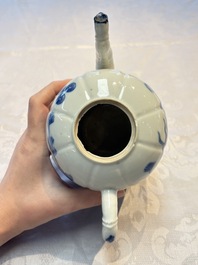 Two Chinese blue and white teapots and covers depicting goldfish and 'Wu Lao Guan Taiji 五老觀太極', Daoguang mark, 19th C.