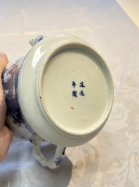 Two Chinese blue and white teapots and covers depicting goldfish and 'Wu Lao Guan Taiji 五老觀太極', Daoguang mark, 19th C.