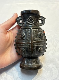 Two small Chinese bronze archaistic vases, Yuan/Ming