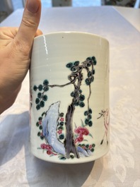 A pair of Chinese famille rose models of a boy riding a qilin and a bitong, 19/20th C.