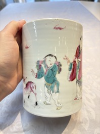 A pair of Chinese famille rose models of a boy riding a qilin and a bitong, 19/20th C.