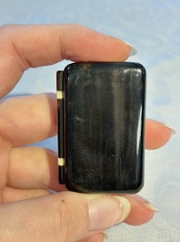 Two Chinese soapstone seals with an original buffalo-horn box, Ignace 依溺斯 mark, 20th C.