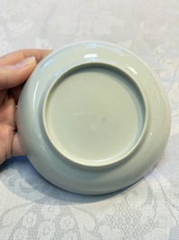 Four sets of Chinese export grisaille and gilt-decorated handled cups and saucers with crowned monograms, Qianlong