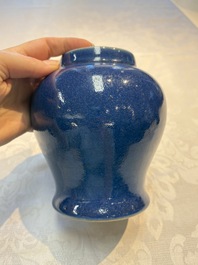 A Chinese blue-glazed jar and a flamb&eacute;-glazed vase, 19/20th C.