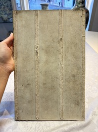 A fine Chinese iron-red and grisaille 'Luohan' plaque, signed Wang Bu 王步, 20th C.