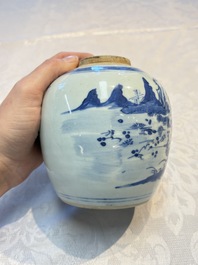 A Chinese blue and white Wang-Bu-style go stones or Yunzi 雲子 box, a four-tier stacking box and a covered jar, 19th C.