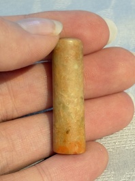 Two Chinese soapstone seals with an original buffalo-horn box, Ignace 依溺斯 mark, 20th C.