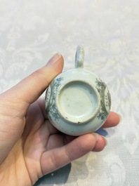 Four sets of Chinese export grisaille and gilt-decorated handled cups and saucers with crowned monograms, Qianlong