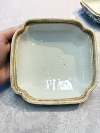 A Chinese wucai square box and cover with dragon and peony design, Wanli mark, 19/20th C.