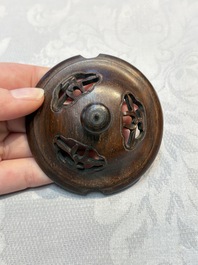 A Chinese celadon jade covered vase, with wooden stand, and a bowl with wooden cover and stand, 19/20th C.